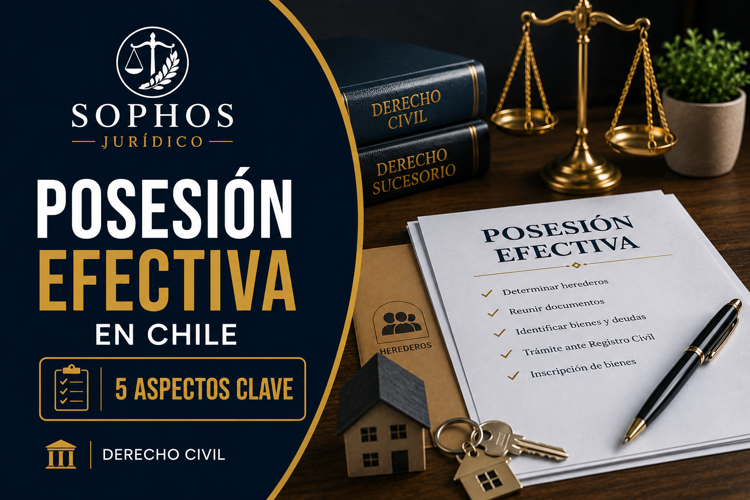 Abogado civil revisando documentos de herencia para trámite de posesión efectiva en Chile.