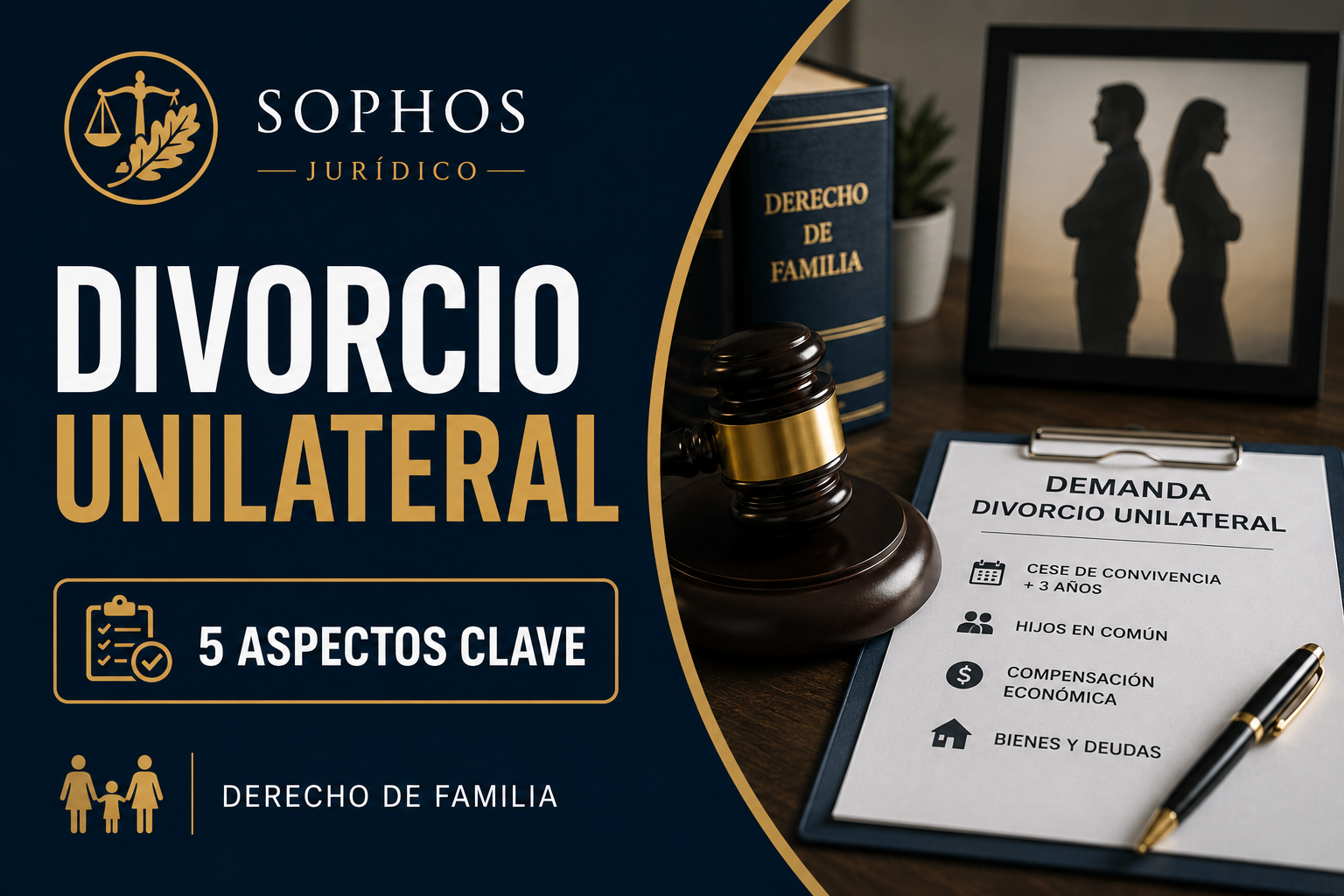 Abogado de familia revisando antecedentes para demanda de divorcio unilateral y cese de convivencia.