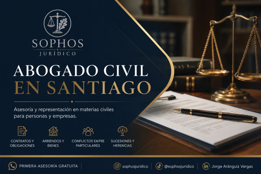 Abogado civil en Santiago revisando contrato, antecedentes civiles, arriendos, obligaciones y materias sucesorias.